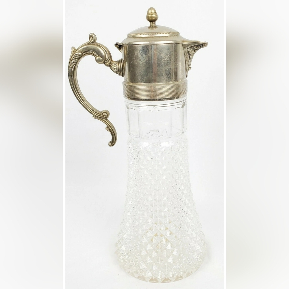Vintage Leonard Silver Plate and Crystal 14" Tall Decanter Carafe Pitcher EUC